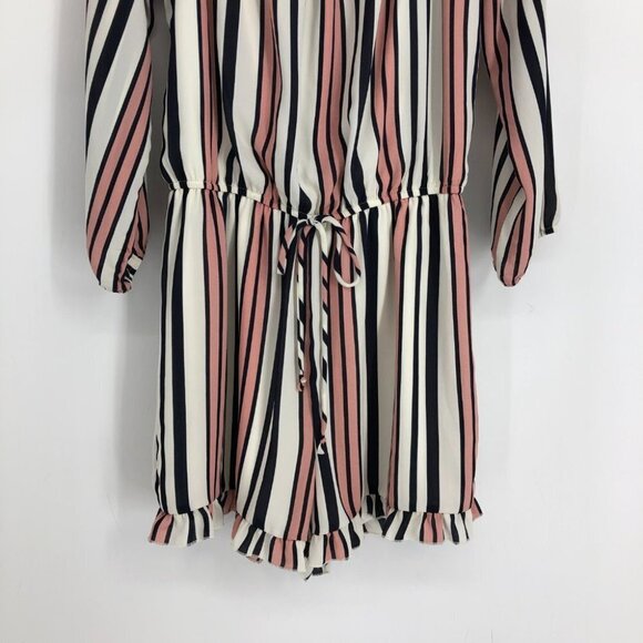 Charlotte Russe Blush Toned Pin Striped Off The Shoulder Short Romper size M - Picture 6 of 16